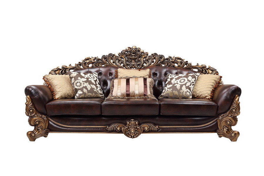 French style Luxury design of Living room Sofa sets 1+2+3 used Beech wood Carving and Import Italy Leather Furniture
