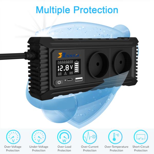 Portable 200W Pure Sine Wave Car Power Inverter with Type C USB