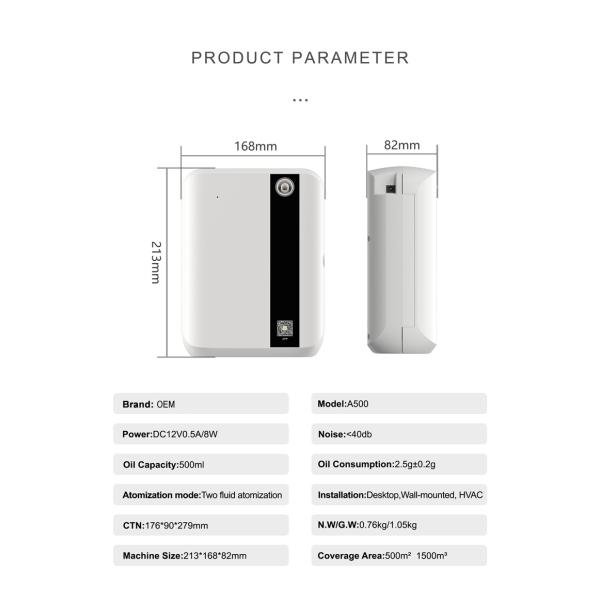 2023 New Arrival Intelligent Scent Diffuser Machine Nebulization 500ML Large Capacity Wall-Mounted Scent Diffuser Machine