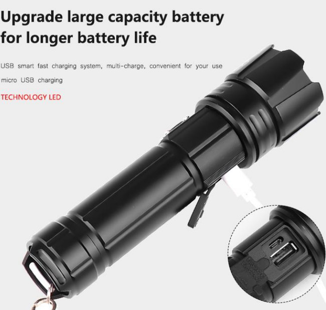 High Lumens LED Torch Flashlight Rechargeable For Outdoor Activity