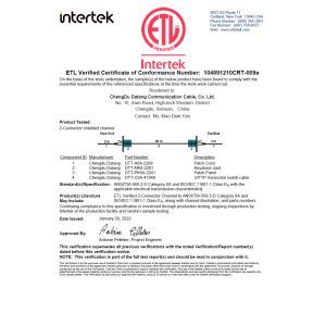 Chengdu Datang Communication Cable, Co. Ltd. Certifications