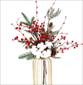 China Personalised Fake Holiday Flowers Red Christmas Holly Berries Decoration wholesale