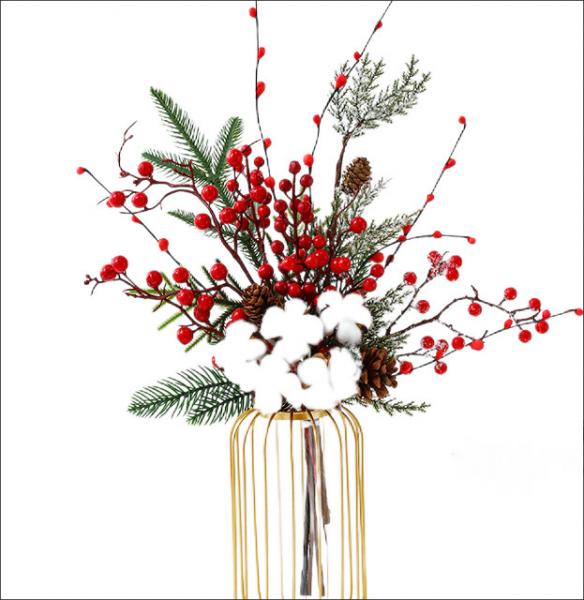 Quality Personalised Fake Holiday Flowers Red Christmas Holly Berries Decoration for sale