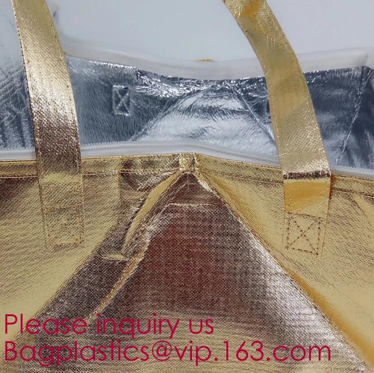 Custom Packing Aluminum Foil Zip-Lock Grocery Handle Thermal Insulation Cooler Bag For Outdoors,Promotional Insulated La