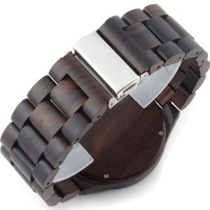 Natural Black Wood Watch Men Business Luxury Stop Watch Quartz Movement Wood