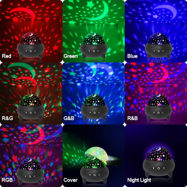 360 Degree Rotatable Starry Night Light Projector 9 Colors Adjustable For Kids