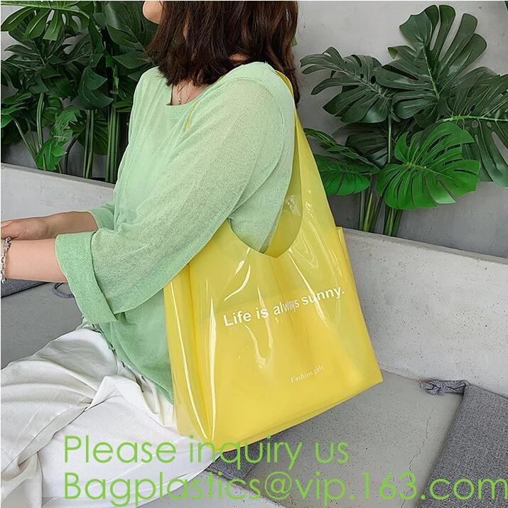 Transparent PVC Blanket Bag/Plastic Shopping Bag/Packaging Bag With Black Woven Trim And Webbing Handle, bagease, packag