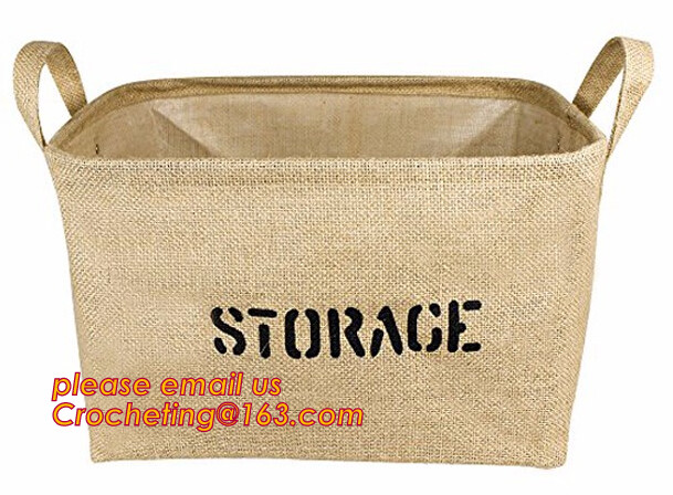 JUTE STORAGE BASKET WITH COTTON ROPE HANDLES,Burlap fabric jute toy storage basket for home storage organization bagease