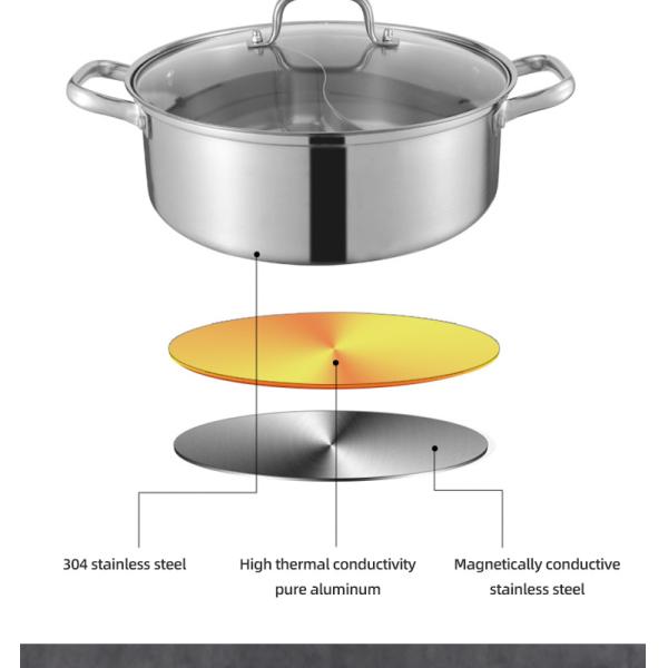 Chinese Style 2 Compartments Kitchen Pots Induction Cooker Hot Pot 304 Stainless Steel Soup Pot With Divider