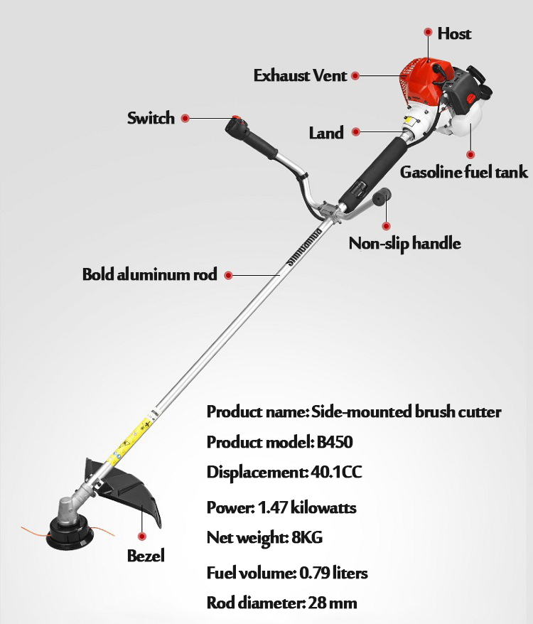 45cc Gasoline Brush Cutter 1.25kw Gas Grass Trimmer Petrol Grass Cutter 1650mm