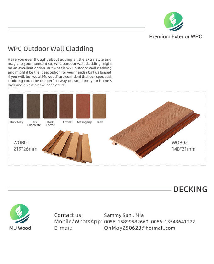 Anti UV WPC Wall Cladding Panels Customized Composite Exterior Cladding