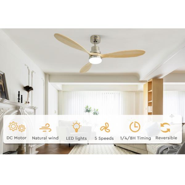ceiling fan OEM 110v Solid Wood Smart Ceiling Fan Color Changing Led Light AC Motor
