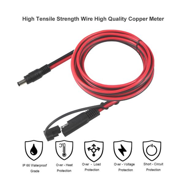 SAE to DC Coaxial Adapter Cable - 6Ft 14AWG Quick Release Disconnect Plug 5.5mmx2.1mm Male Jack Extension Power with 8mm 2.5mm 3.5mm Adapters for