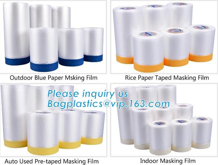 Disposable car protection pre-taped paint plastic masking film, PE material soft hardness protective plastic masking fi