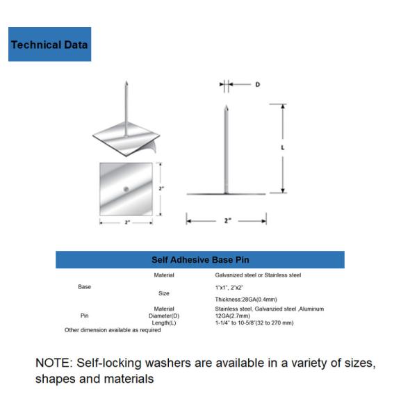 Metal Self Adhesive Hvac System Insulation Stick Pins 30mm Length