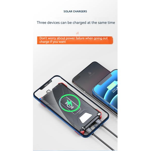 Wireless Output 5W Solar Power Bank 2.1A Output 10000mAh for iPhone 15 Outdoor Charging