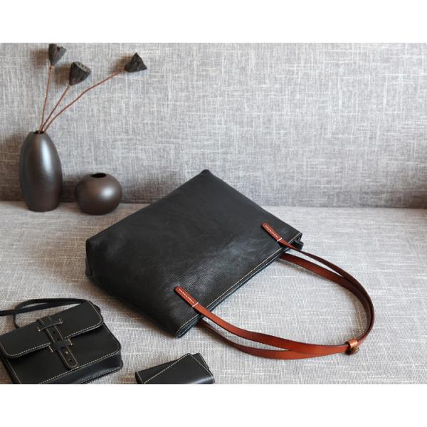 Black Shoulder Handbags Litchi Grain Vegetable Leather Bags for Women
