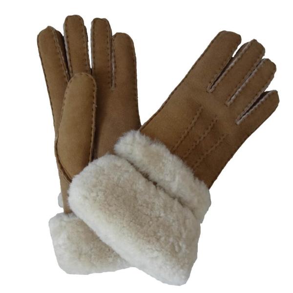 Quality Wholesale high quality sheepskin lambskin gloves fur trim cuff shearling gloves for ladies for sale