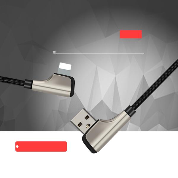 HK Port Right Angle USB Cable Charging Transmission Wire L U Shape Durable For IPhone
