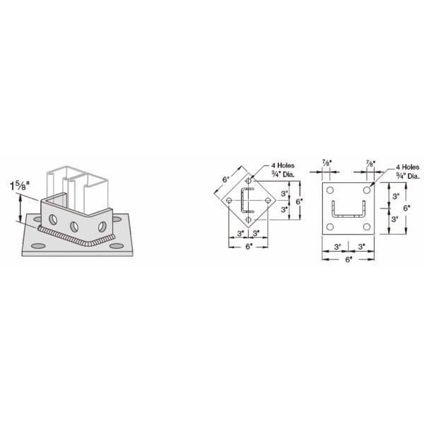 Double Colum Single Level Strut Post Base Plate Strut Post Galvanised Steel