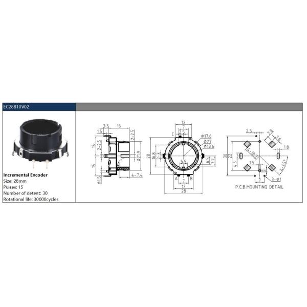 Miniature Dual Encoder with Push Button and Shaft Mount