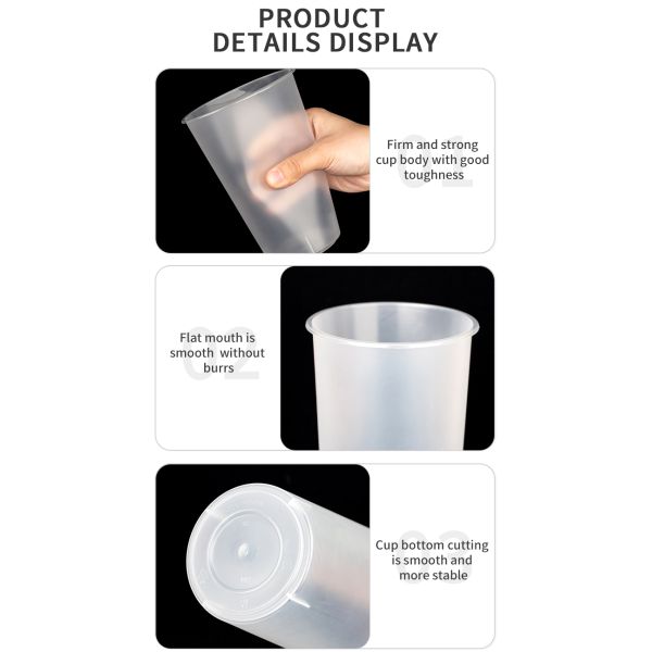 Personalized 500ml 700ml Frosted Injection Molded PP Plastic Cups with Lids