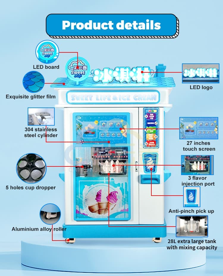 White Automatic Coin Operated Ice Cream Machine Vending With SDK Function