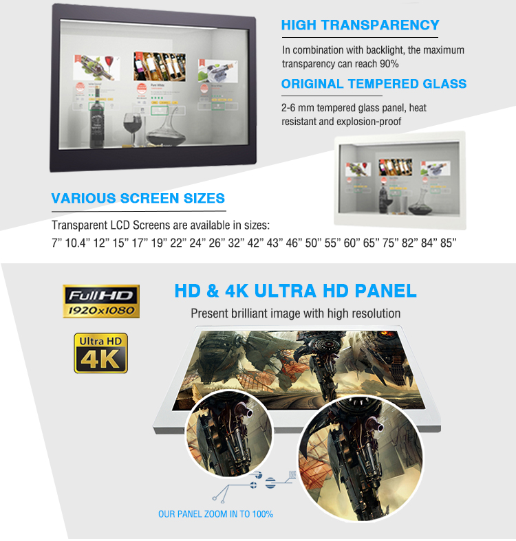 Compatible Transparent Touch Display , Transparent Lcd Display Interface HDMI VGA DVI