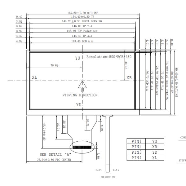 6.5 Inch 800x480 Industrial TFT LCD Display RGB Interface 50 Pin With Touch