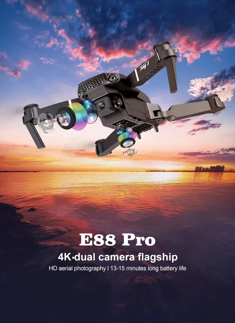 E88 Pro Aerial Drone Remote Controlled Airplane Toy Fixed Height Drones Quadcopter 4k Professional FPV Drone