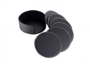China Two Sides PU Leather Drink Coasters Set Round Black Glass Coasters wholesale