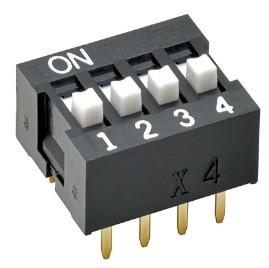 Quality A6E-4104-N OMRON SMD Dip Switch On Off SPST 4 Raised Slide 0.025A 24VDC PC Pins for sale