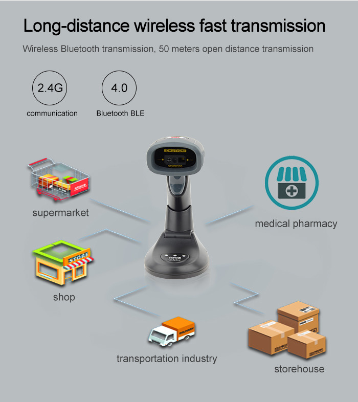 Wireless Bluetooth 2D Barcode Scanner Fast Decoding For Supermarket Store / Grocery Store