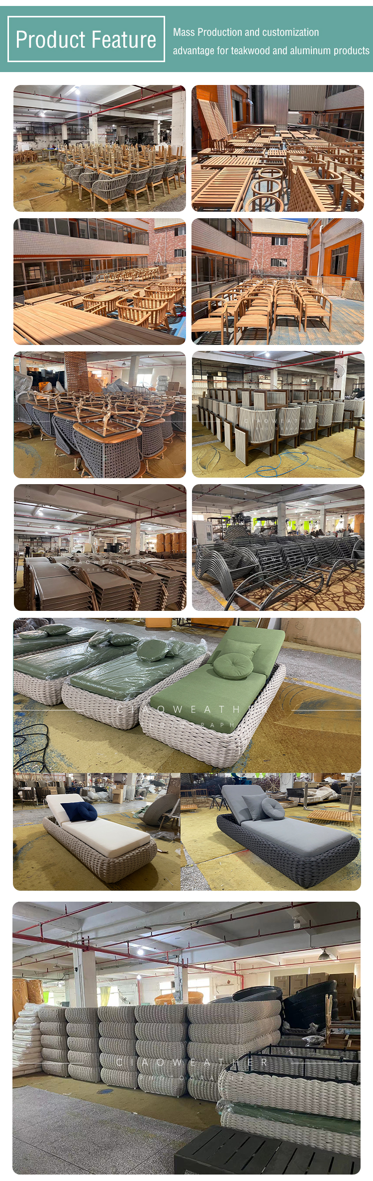Modern Hotel Outdoor Furniture Set PE Rattan Solid Teak Wood Courtyard Chair and Garden Dining Table with Outdoor Cushion