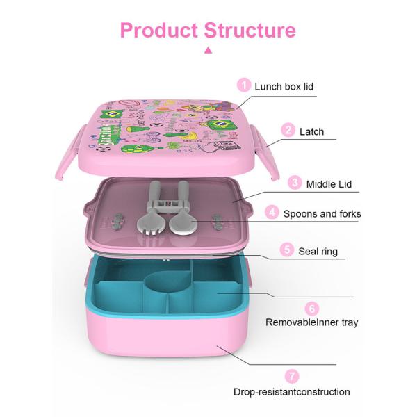 Plastic Customized Pattern Plastic Bento Lunch Box Multi-partition Leak-proof Sealed Crisper Box