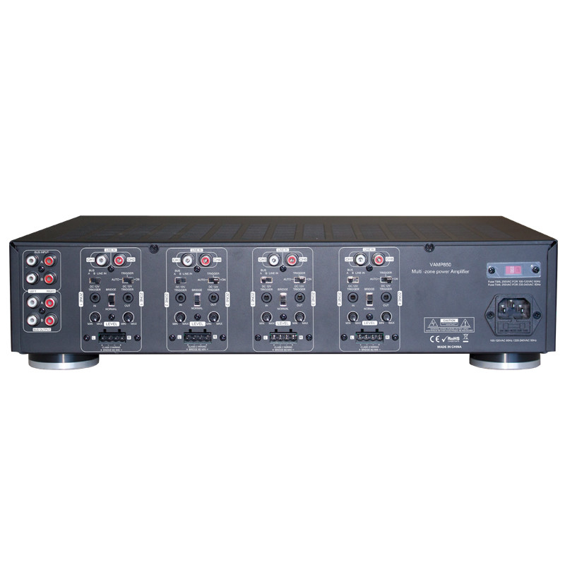 19 Inch Rack Mount 4 Zone Stereo Amplifier 400 Watts With Speaker Selector Volume Control