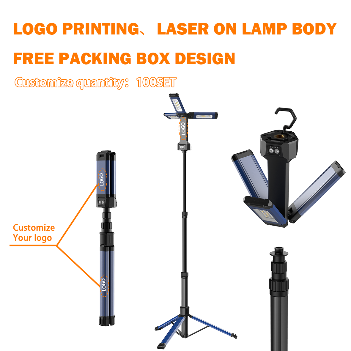 3 Heads Led Corded Light Tripod 2000mAh Rechargeable Work Light With Stand