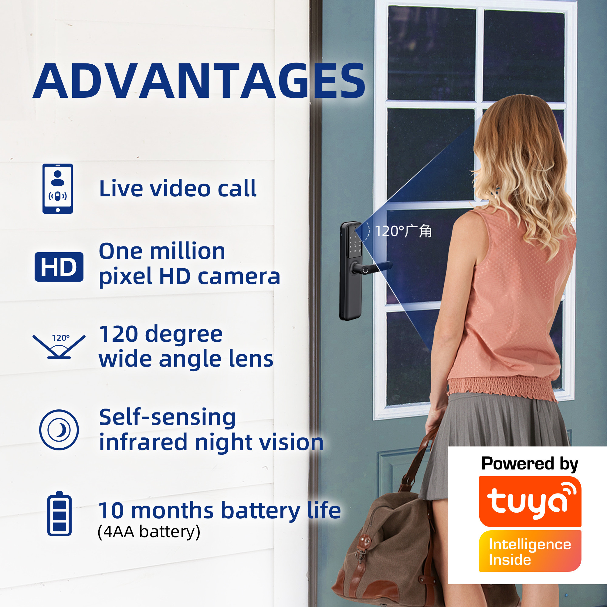 Waterproof Fingerprint Smart Camera Door Lock With Video Dobell