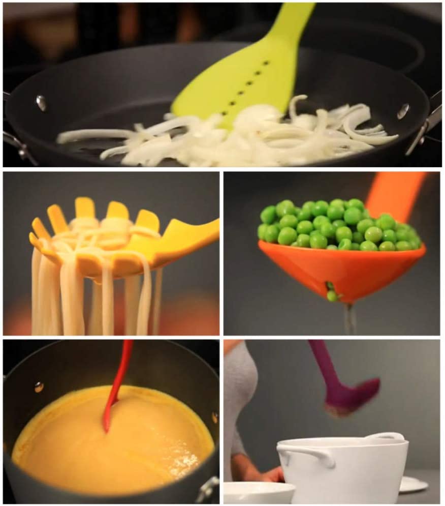 Nonstick Cooking Made Stylish 5-Piece Compact Nesting Utensil Set in Vibrant Colors
