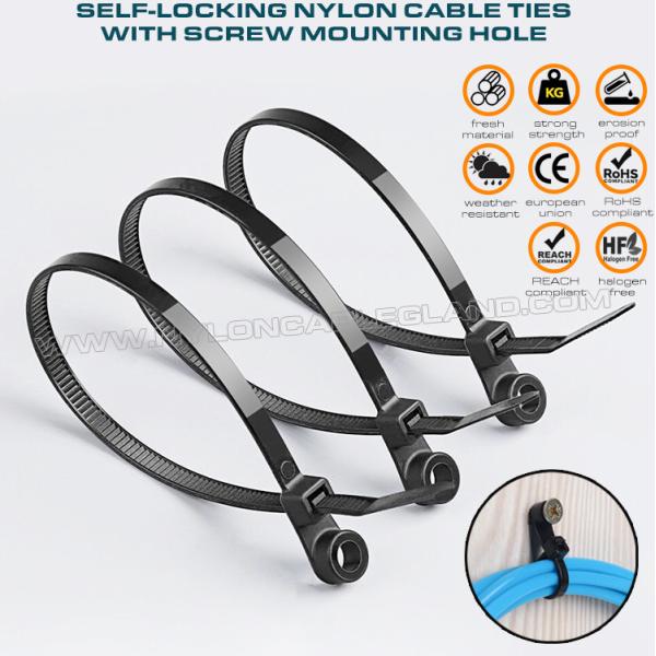 Mountable Head Nylon 6.6 Cable Tie 300mm x 7.6, Plastic Cable Tie 120 lbs with Screw Hole for Indoor & Outdoor