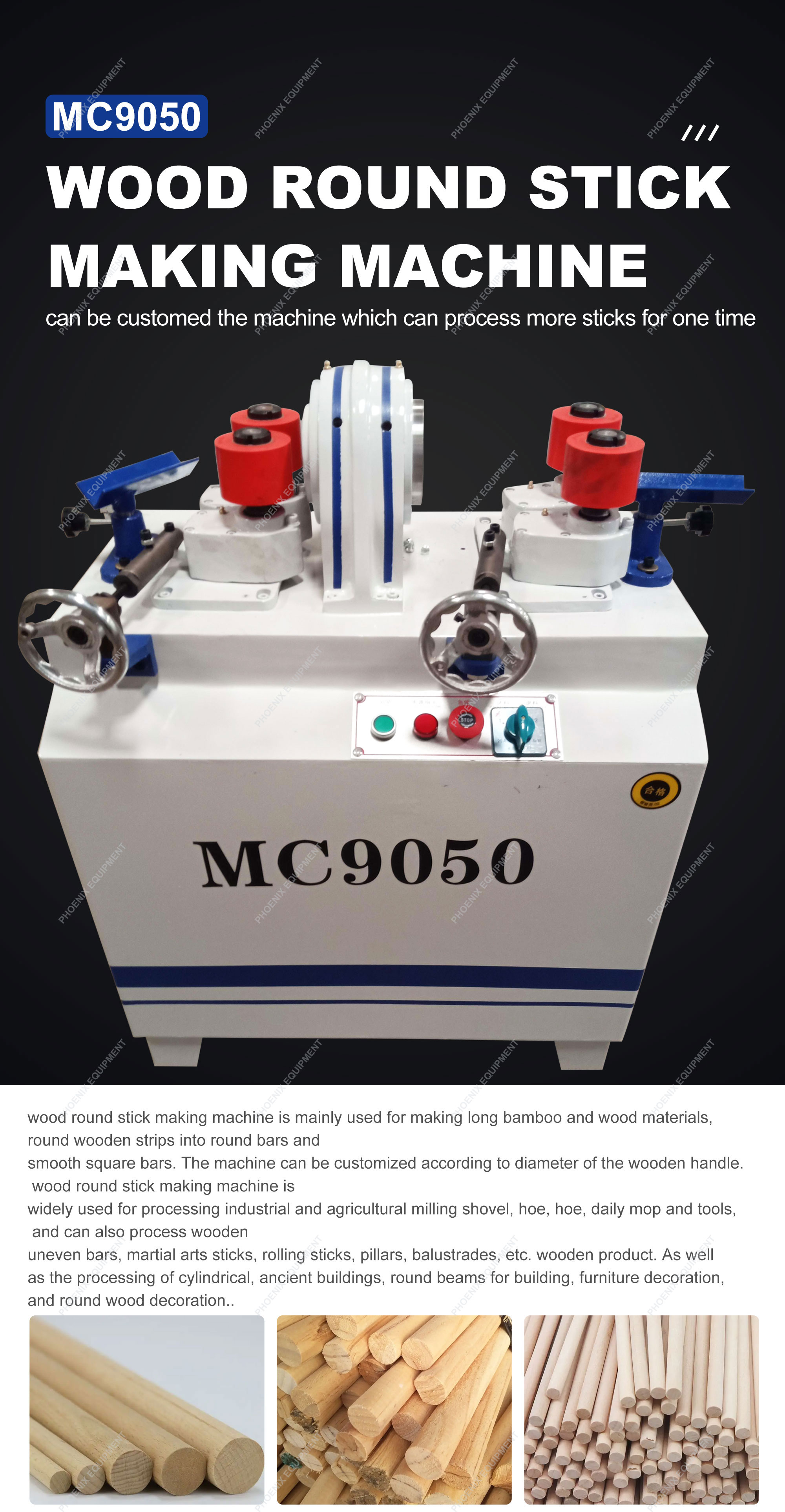 Automatic Production Line Wood Mop Rod Bar Rounding Maker for Round Stick Hammer Broom
