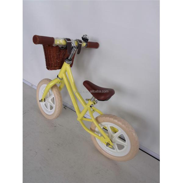 12 Inch Foam Tire Kids' Balance Bike Yellow Color Load Capacity 70kg Front Wicker Basket