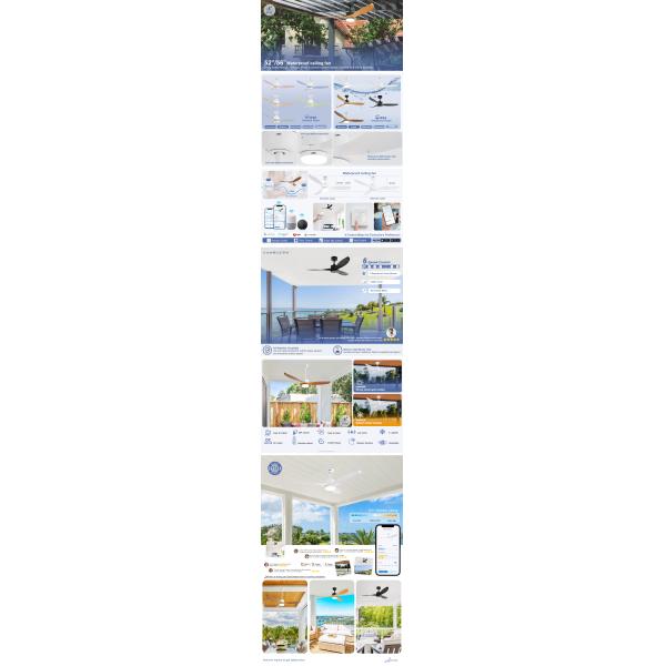 Outdoor Waterproof IP44 ABS Plastic Led Ceiling Fan Remote Control