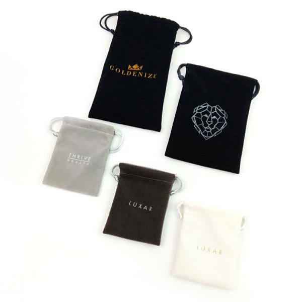 Custom Order Accepted Gold Stamping Hot Foil Drawstring Velvet Jewelry Pouch