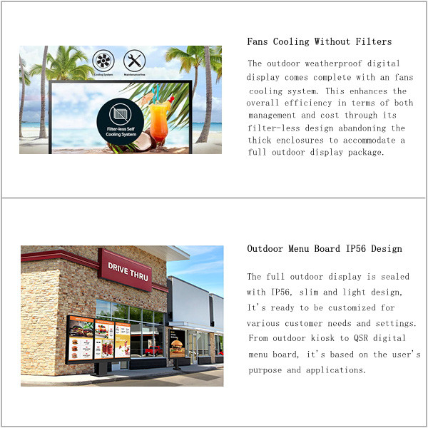 IP65 49inch Mcdonald'S Outdoor Digital Menu Board Media Player 3000nits