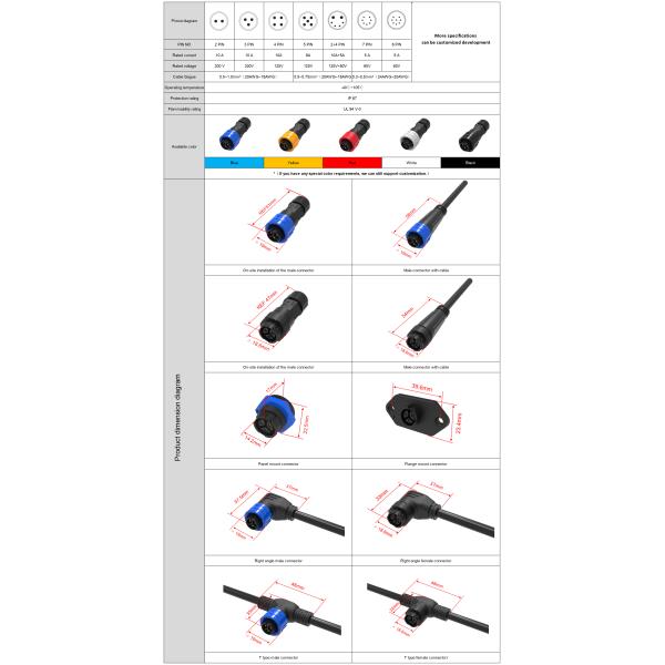 Waterproof 2 Pin Circular Quick Lock Wire Connector Male To Female 300V Rated