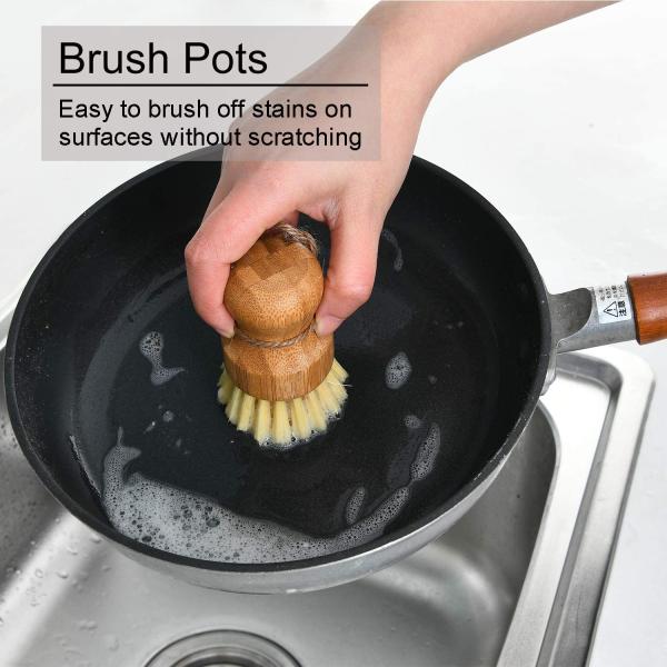 100% Natural Bamboo Scrubbing Brush Wooden Pot Scrubber 48mm Set SGS