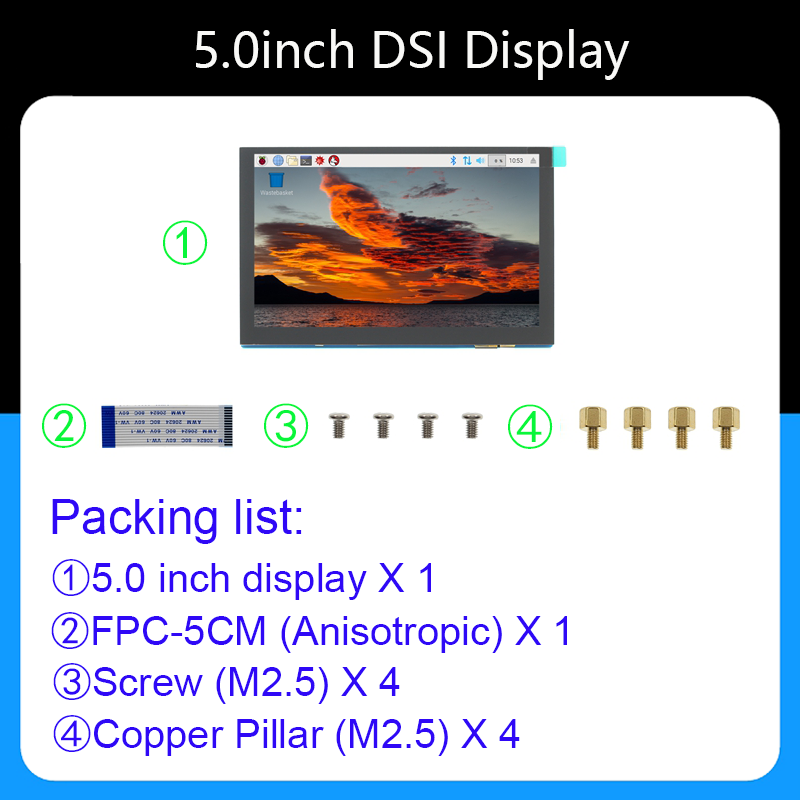 800*480 Raspberry Pi Module 5.0 Inch IPS TFT DSI Multi Touch Lcd Display Module