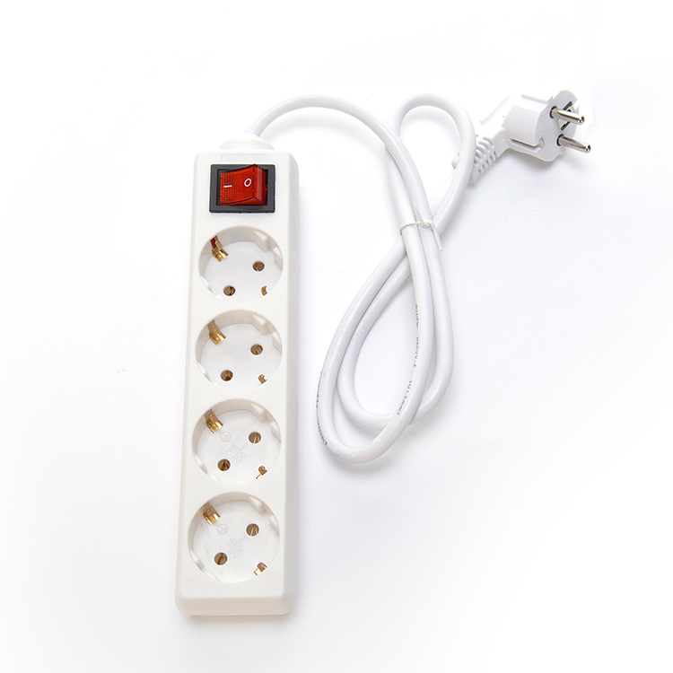 1m 2m 3m European Plug Adapter With 4 Outlet Power Strips H05VV-F 3x1.5mm2 Power Cable Eu Plug 16A for Electrical Plug