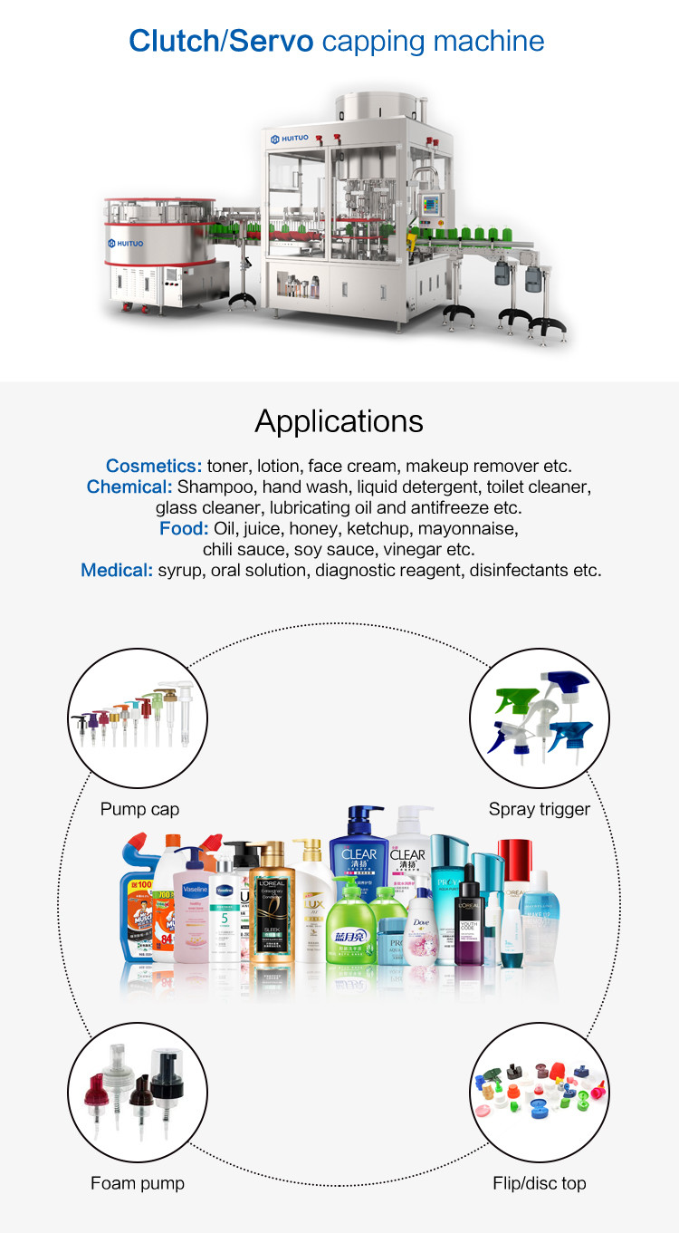 Automatic rotary spray dispenser dosing pump capping machine with electronic cam and servo torque control